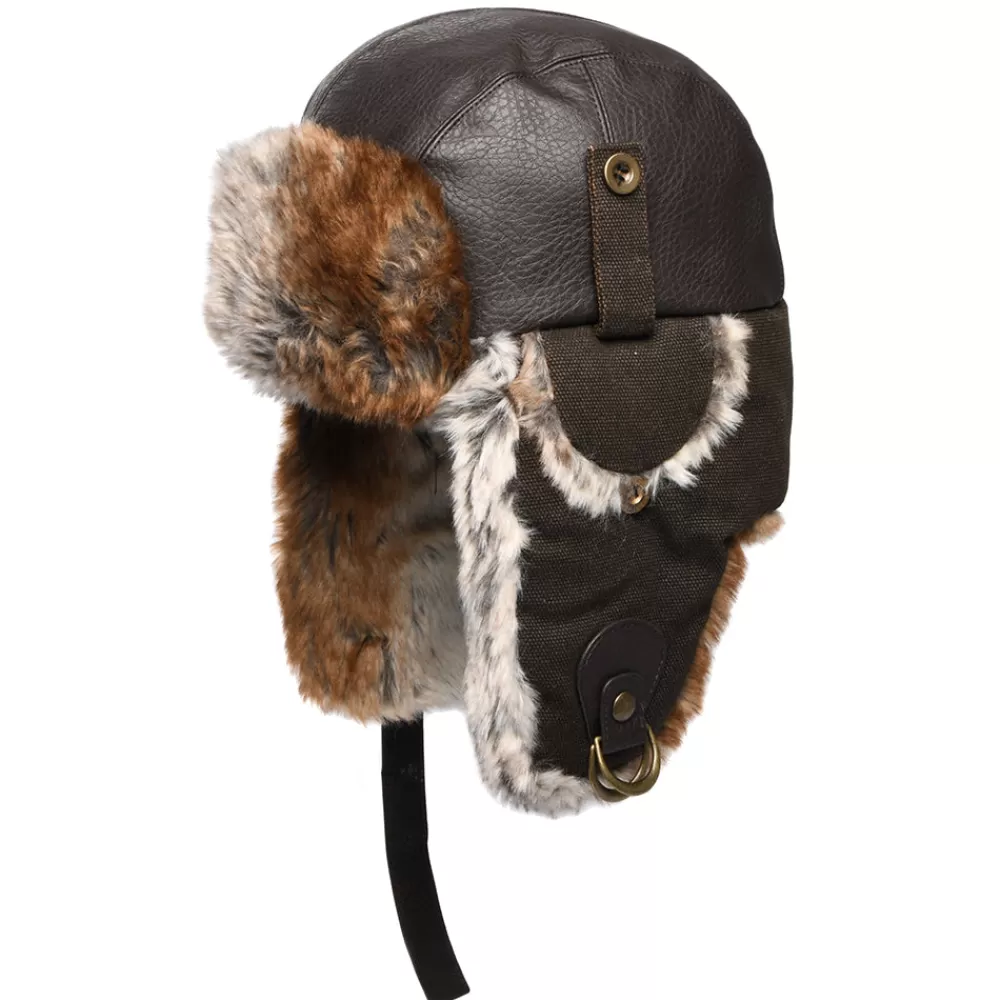 Chapeaux Hiver^Dorfman Pacific Chapka en Simili-Cuir marron